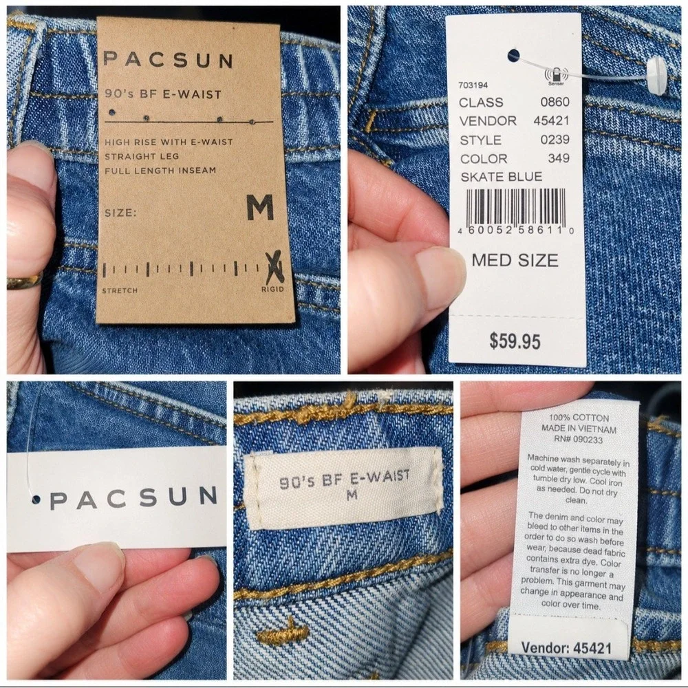 PacSun 90s BF E-Waist High Rise Straight Leg Carpenter Jeans Skate Blue Sz M NWT